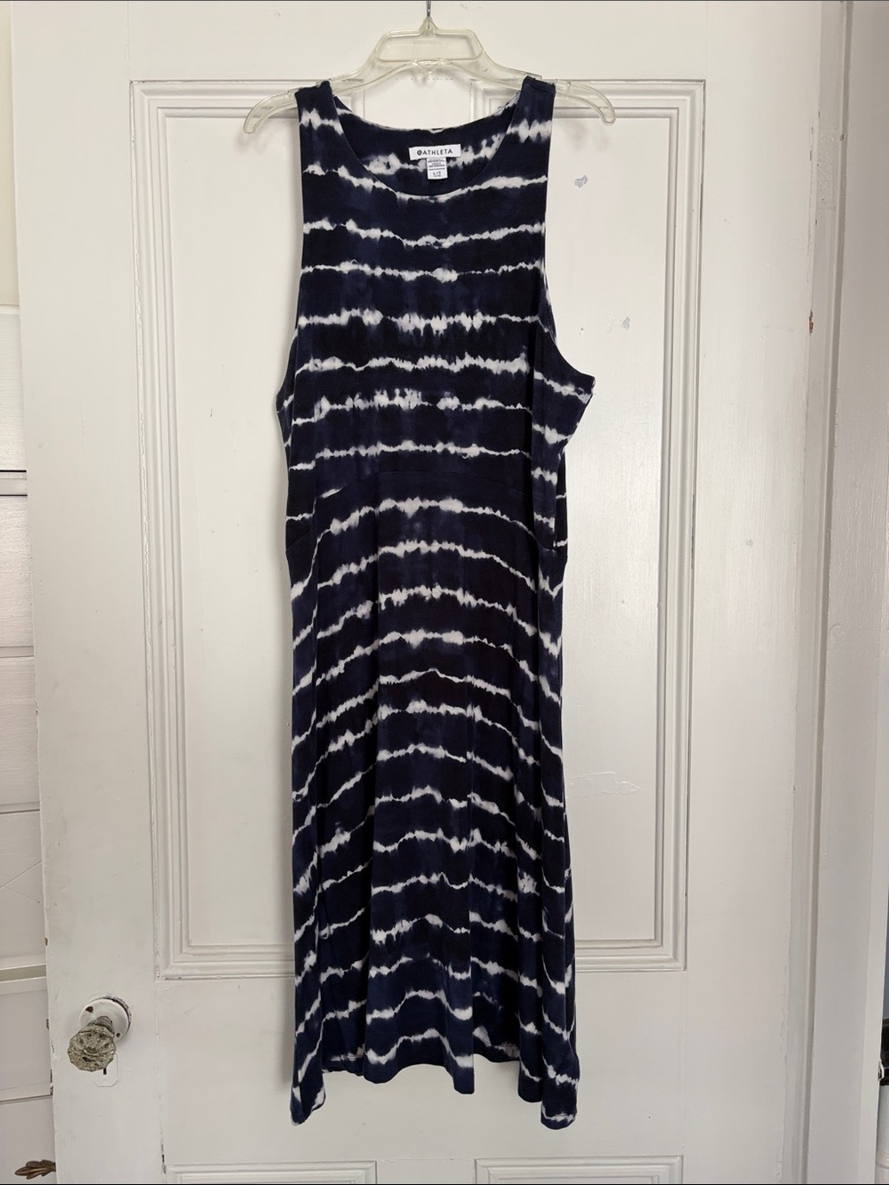 Athleta Navy & White Tie-Dye Midi Tank Dress